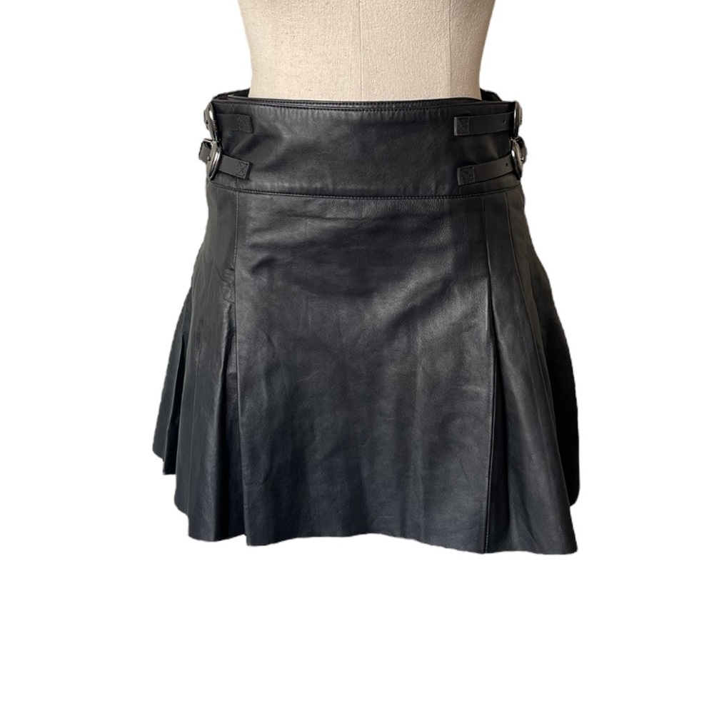 NWT DUNDAS X REVOLVE Pleated Leather Wrap Skirt in Black - Picture 6 of 14